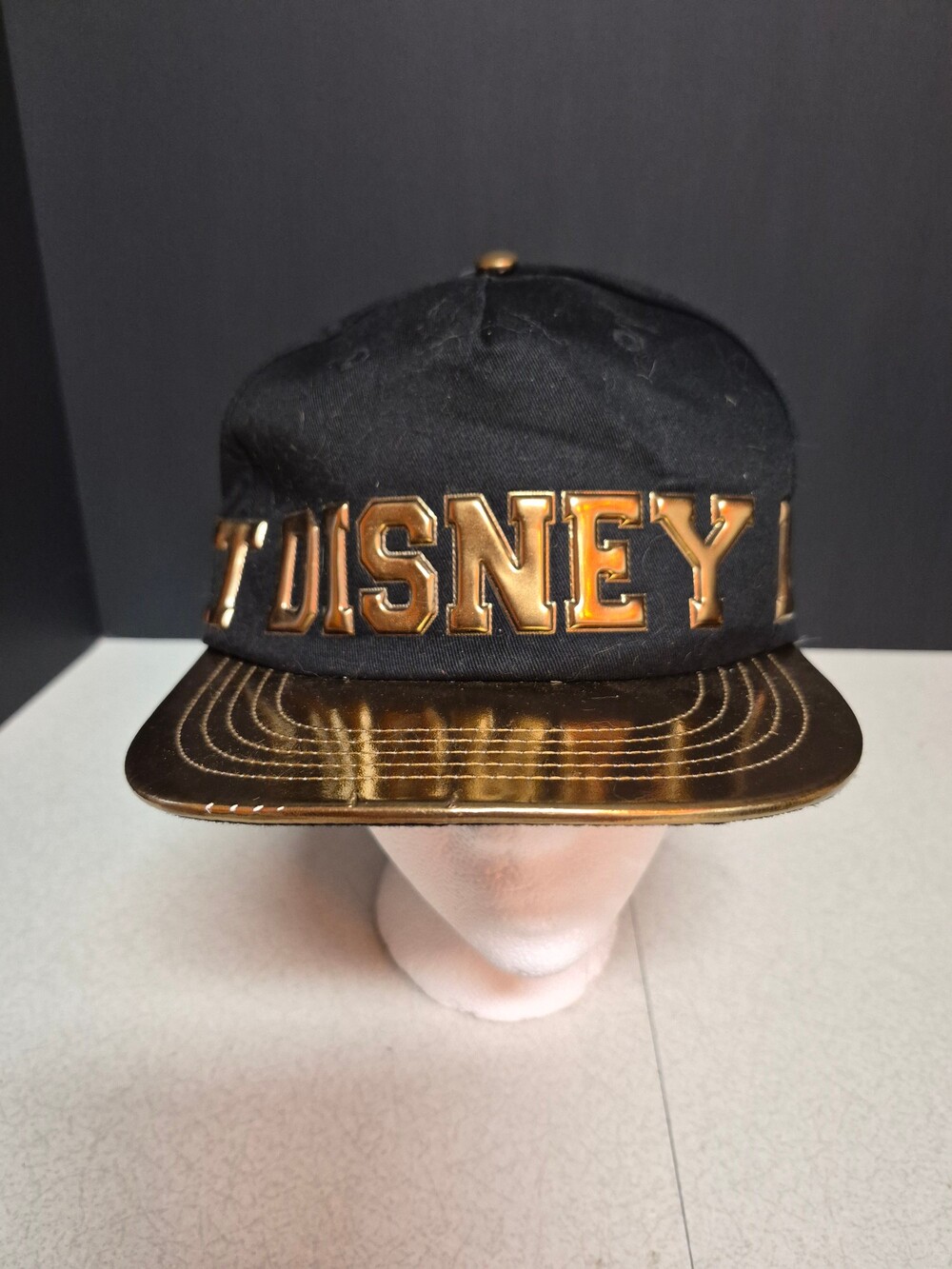 Disney Snapback Baseball Cap Adjustable Black Gold Metallic Brim